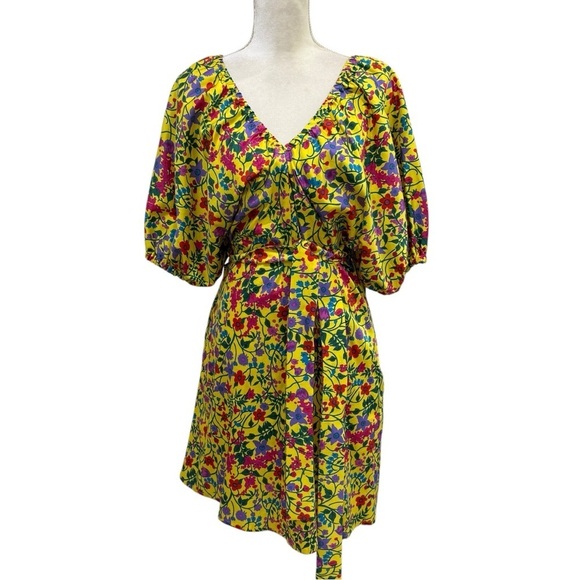 Max Mara Weekend Curvone Cotton Yellow Floral V-Neck Belted Flare Dress NWT $485 - Picture 5 of 16